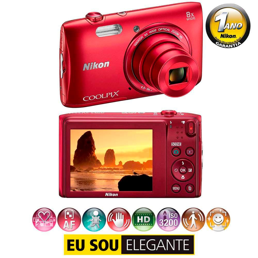 Câmera Digital Nikon Coolpix S3600 Vermelha | Extra