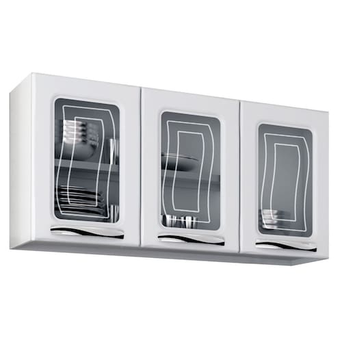 Armário Aéreo Colormaq Ipanema com 3 Portas em Vidro - Branco Menor preço em Armário Aéreo Colormaq Ipanema com 3 Portas em Vidro - Branco