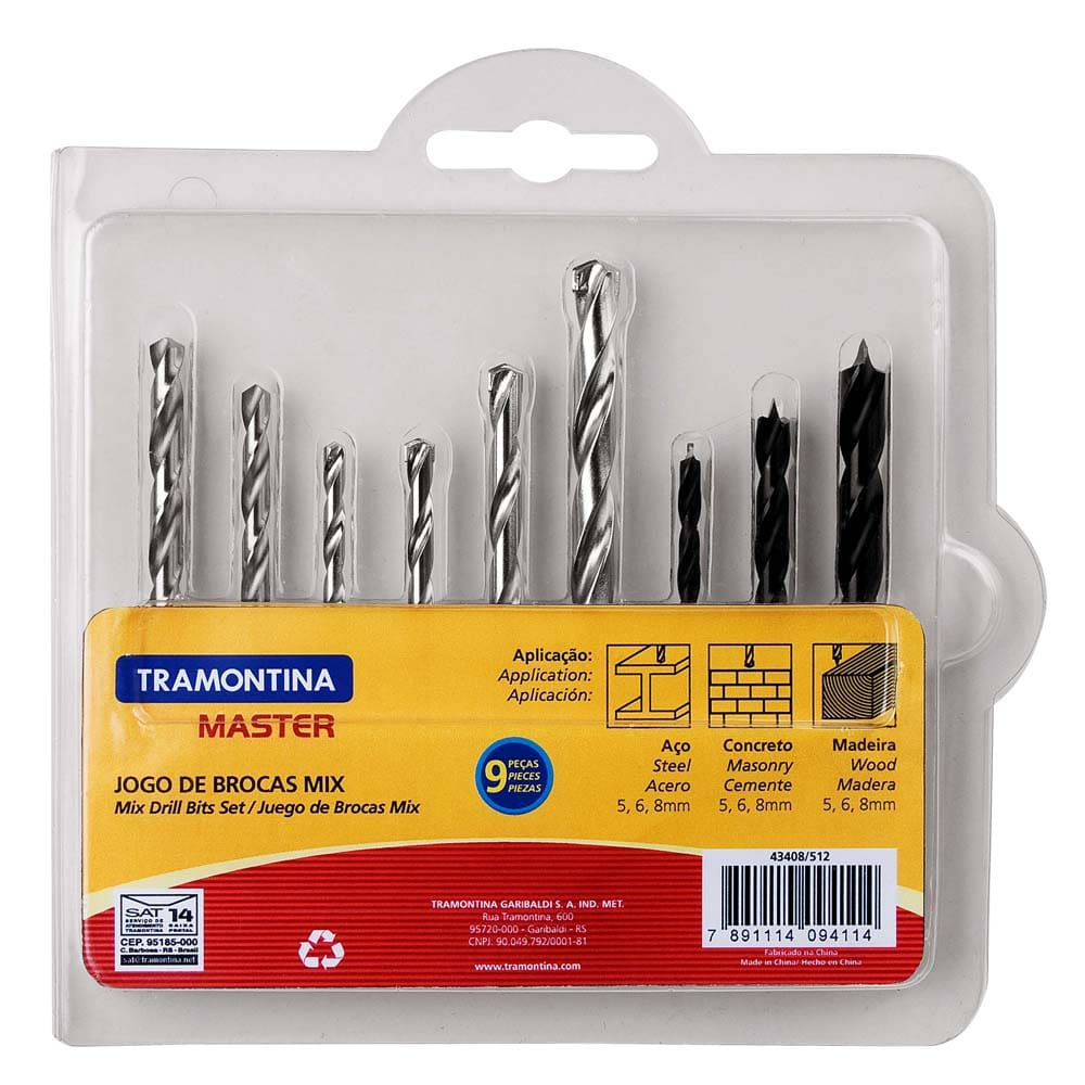 Jogo de Brocas Mix Tramontina Master - 9 Peças