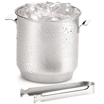 Balde para Gelo com Pinça Forma Bartender em Aço Inox - 650 ml