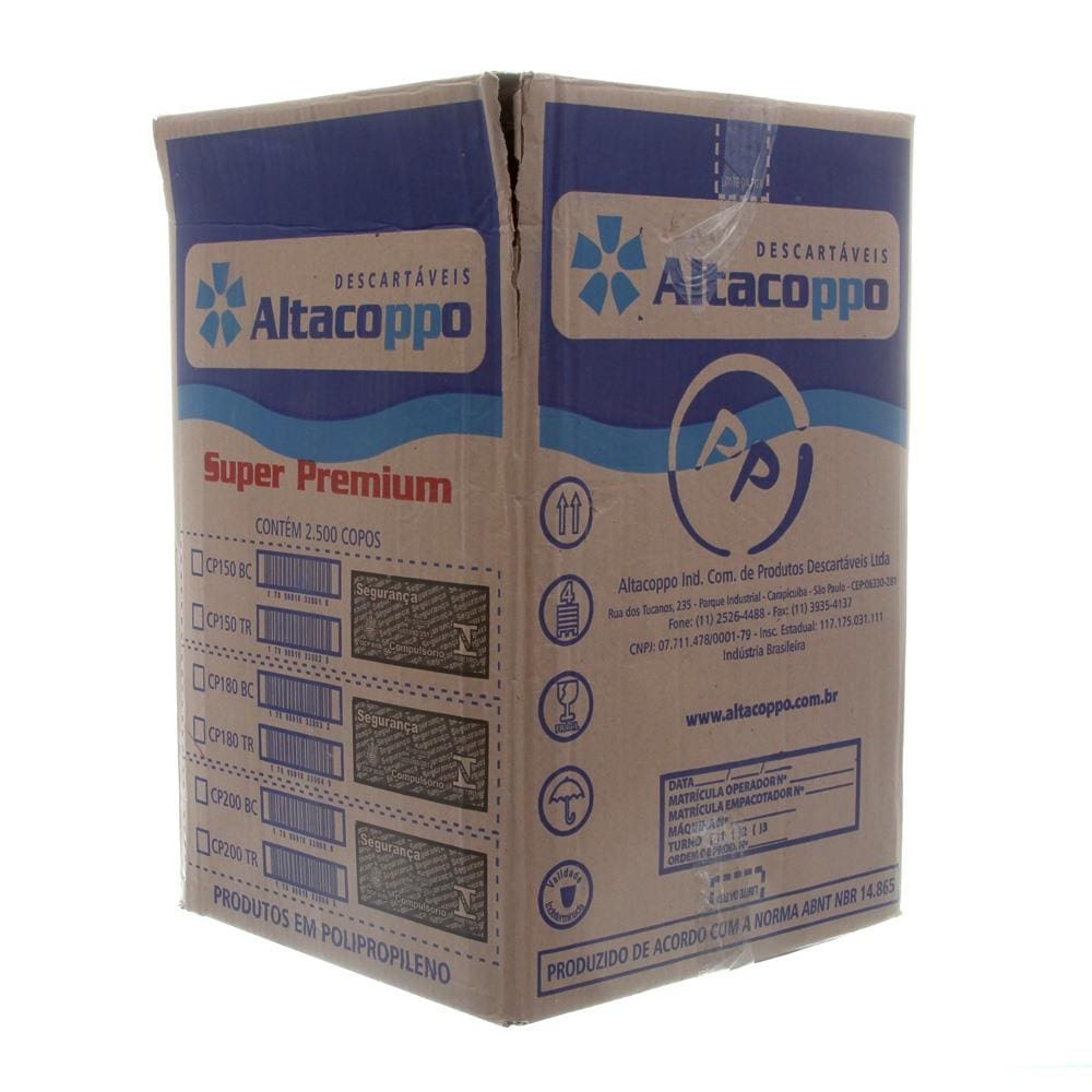 Copo de Plástico Descartável de 180ml Caixa com 2500 Unidades Altacoppo