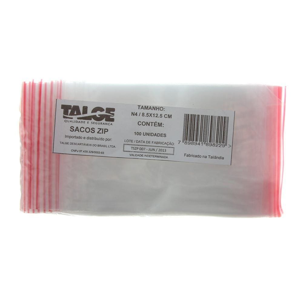 Sacos Plásticos Zip Lock com Fecho Hermético nº 4 com 100 Unidades