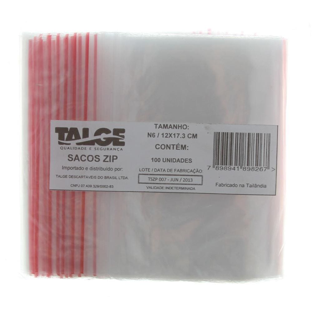 Sacos Plásticos Zip Lock com Fecho Hermético nº 6 com 100 Unidades