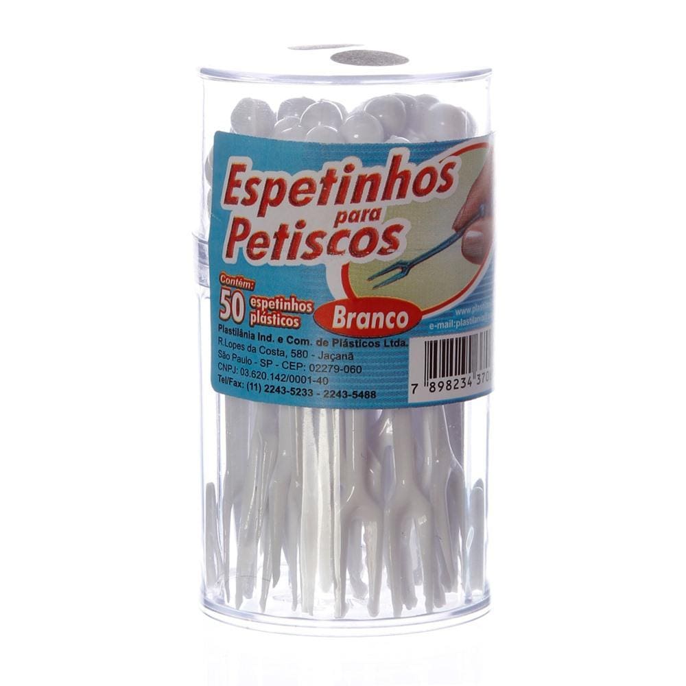 Espeto de Acrílico para Petisco Branco com 50 Unidades Plastilânia
