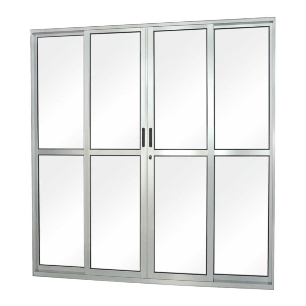 Porta de Correr Alumínio 4 Folhas MGM Sólida 2,10mx2,00m - Requadro 7,1cm Branca