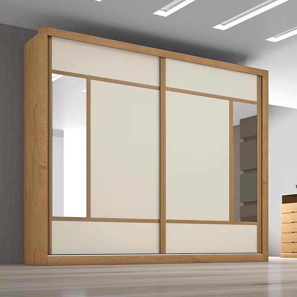 Guarda-Roupa Casal Europa Triunfo Flex com Espelho, 2 Portas de Correr e 6 Gavetas - 226cm de Largura