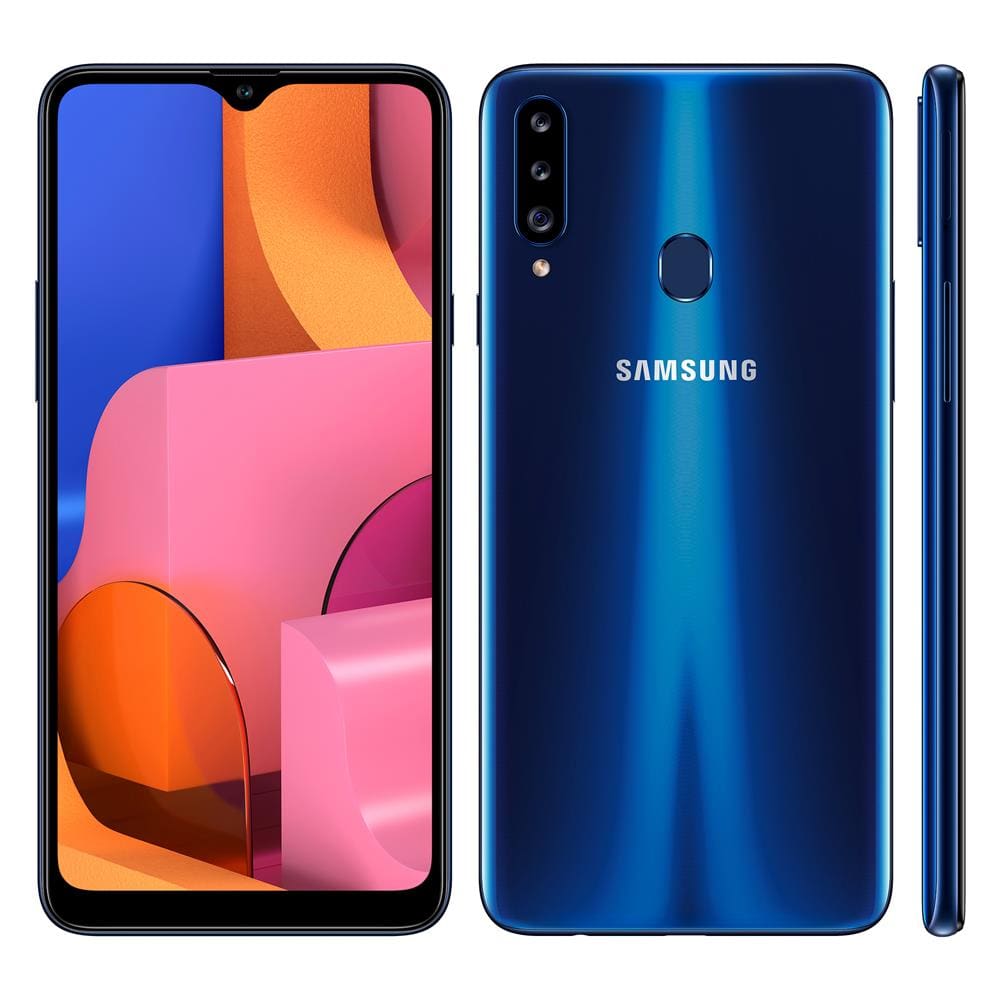 Smartphone samsung galaxy a20 azul 32gb camera tripla traseira selfie de  8mp tela infinita de 6 5 leitor de digital octa core e android 9 0 | Extra