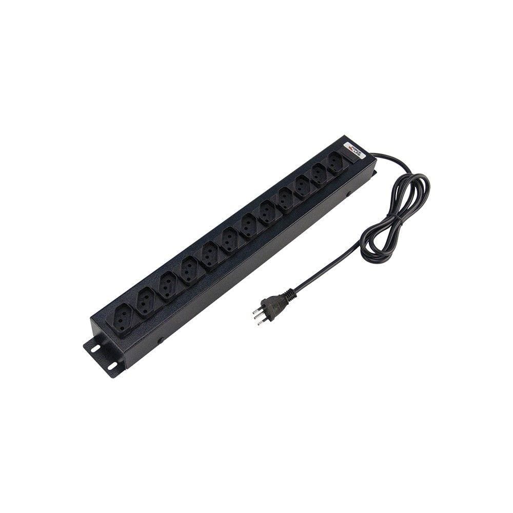 Régua Extensora Force Line 10A 12 Tomadas Bivolt para Rack Padrão 19 Polegadas