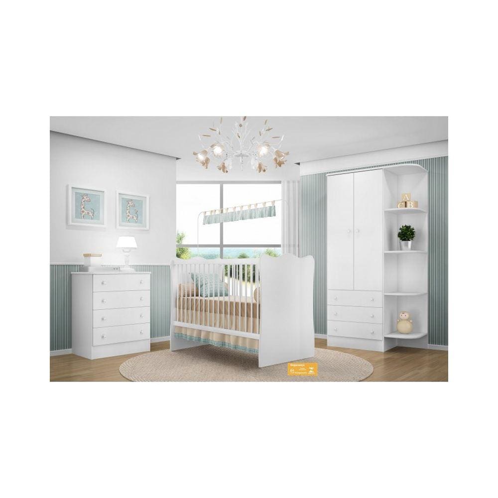 Jogo de Quarto de Bebê Doce Sonho com Berço, Guarda-Roupas e Cômoda - QMovi