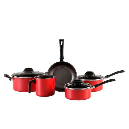 imagem-Conjunto de Panelas Antiaderente Brinox Garlic - 5 Peças - Vermelho