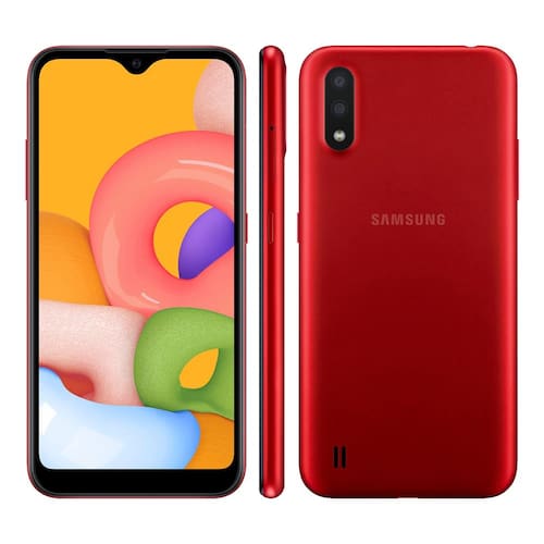 imagem-Smartphone Samsung Galaxy A01 Vermelho 32GB, Tela Infinita de 5.7", Câmera Traseira Dupla, Android 10.0, Dual Chip e Processador Octa-Core