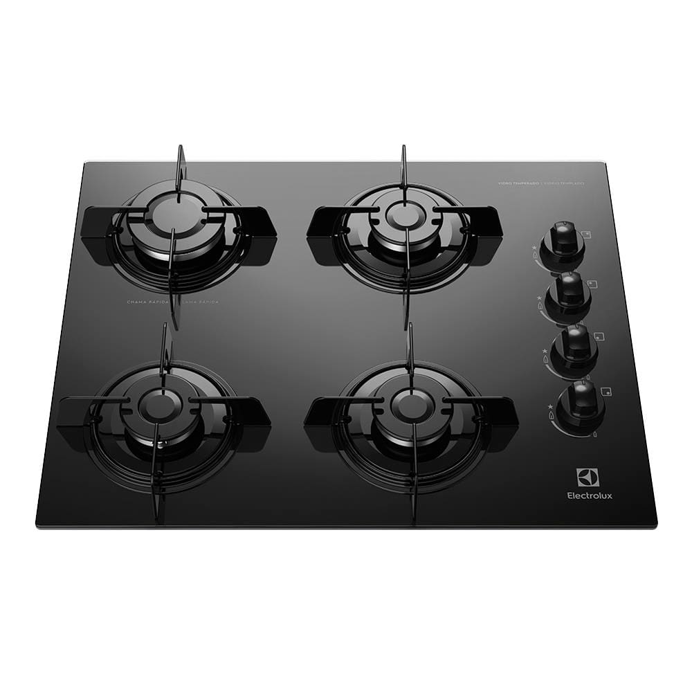 Cooktop a Gás Electrolux 4 Bocas KE4GP com Mesa de Vidro Temperado Bivolt - Preto