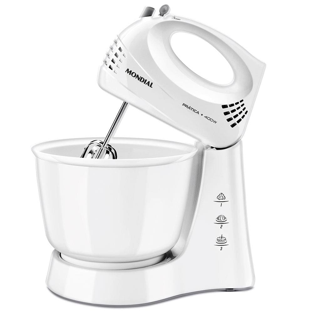 Batedeira Mondial Prática B-44-W com 3 Velocidades e 400W – Branca