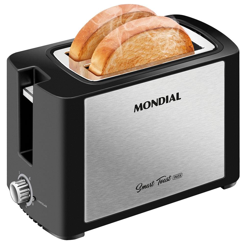 Torradeira Smart Toast Mondial T-13 com 6 opções de tostagem – Preto/Inox