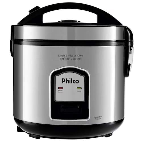 imagem-Panela Elétrica de Arroz Philco PH5 Visor Glass 5 Xícaras - Preta/Inox - 220V