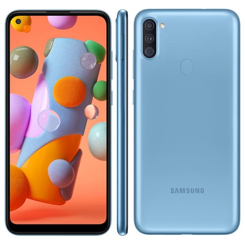 imagem-Smartphone Samsung Galaxy A11 Azul 64GB, Câmera Tripla,Tela Infinita de 6.4", Leitor de Digital, Octa Core, 3GB RAM, Carregamento Rápido e Android 10