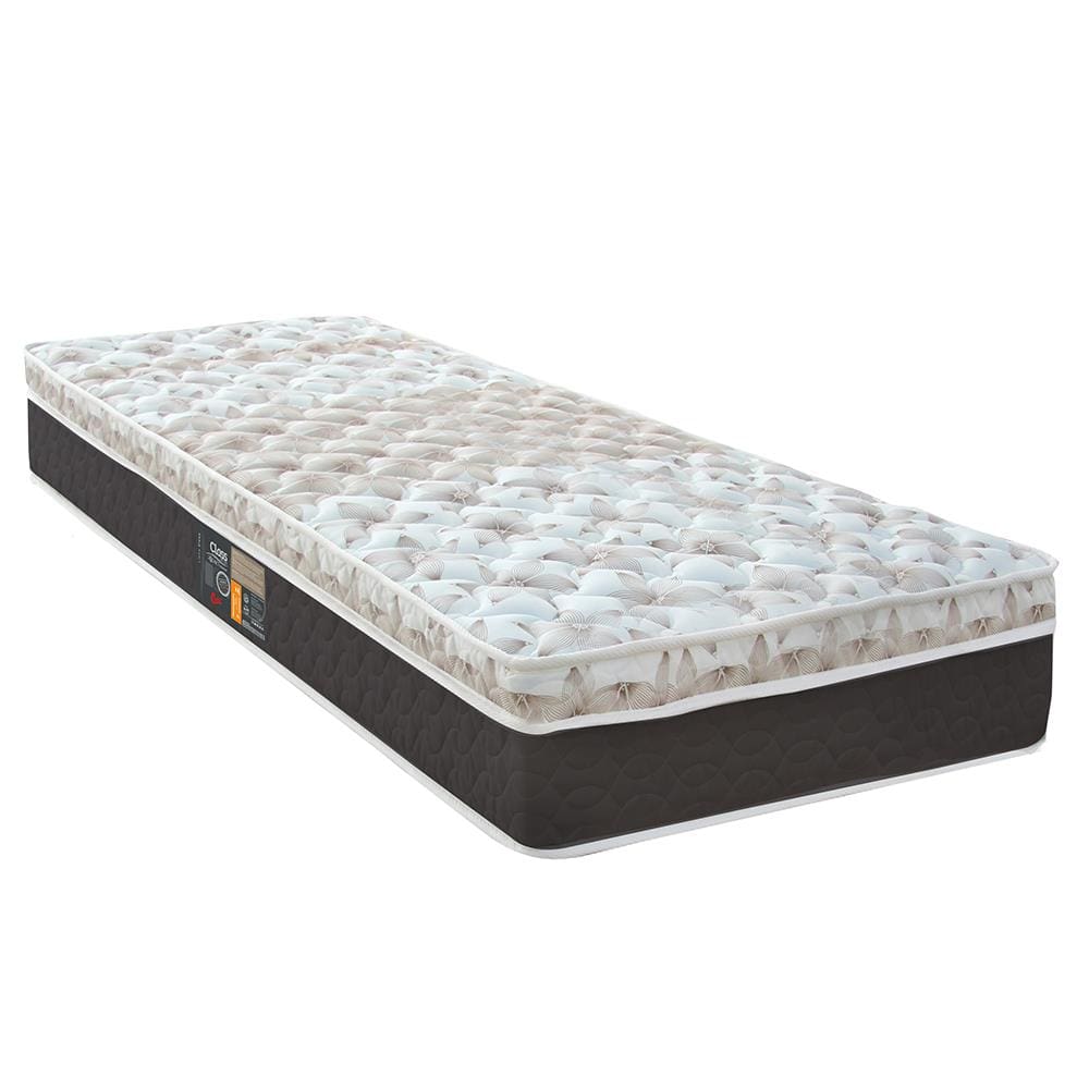 Colchão Solteirão Castor Sleep Class Híbrido com Euro Pillow e Molas Ensacadas 25x96x203 cm - Branco, Cinza e Marrom