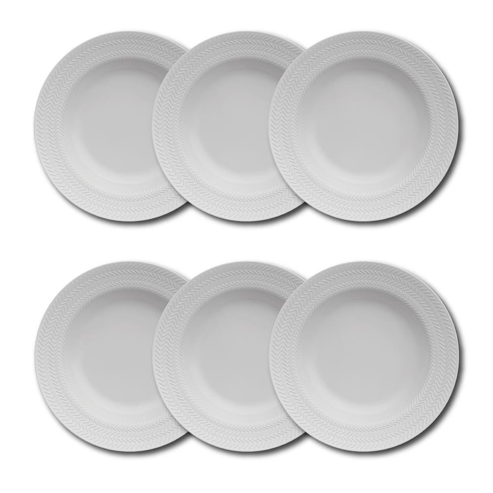 Conjunto de Pratos Fundos Germer Chevron em Porcelana Branco – 6 Peças