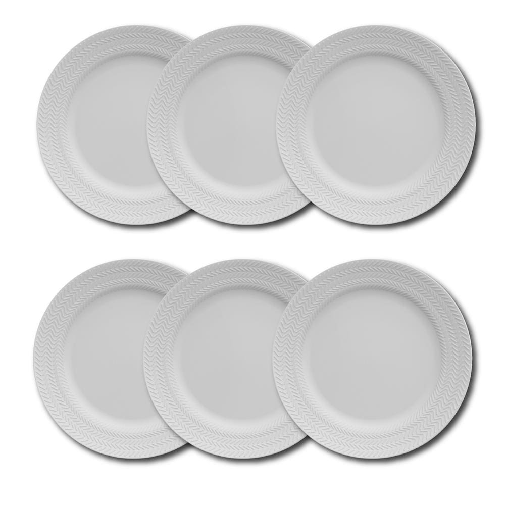 Conjunto de Pratos Rasos Germer Chevron em Porcelana Branco – 6 Peças