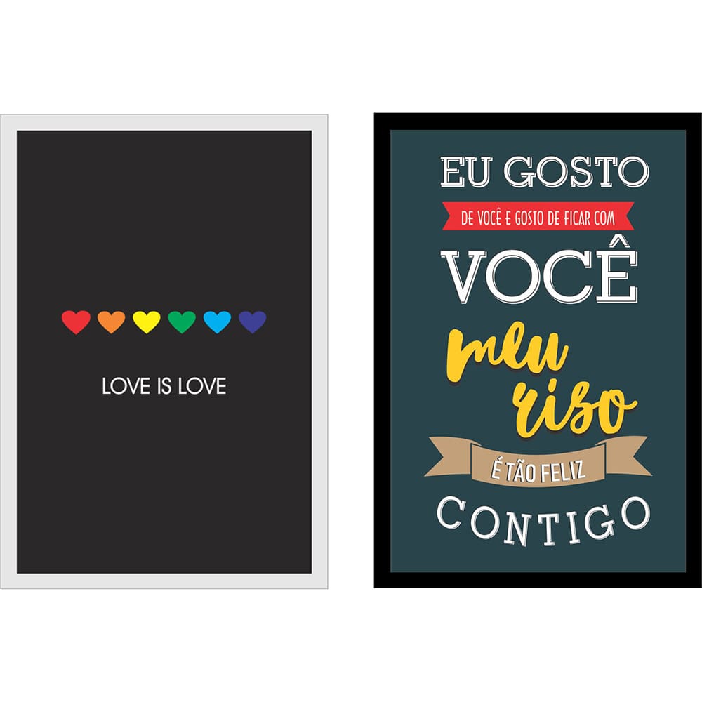 Conjunto de Quadros Kapos Eu Gosto de Você 22x32cm sem Vidro - 2 Peças