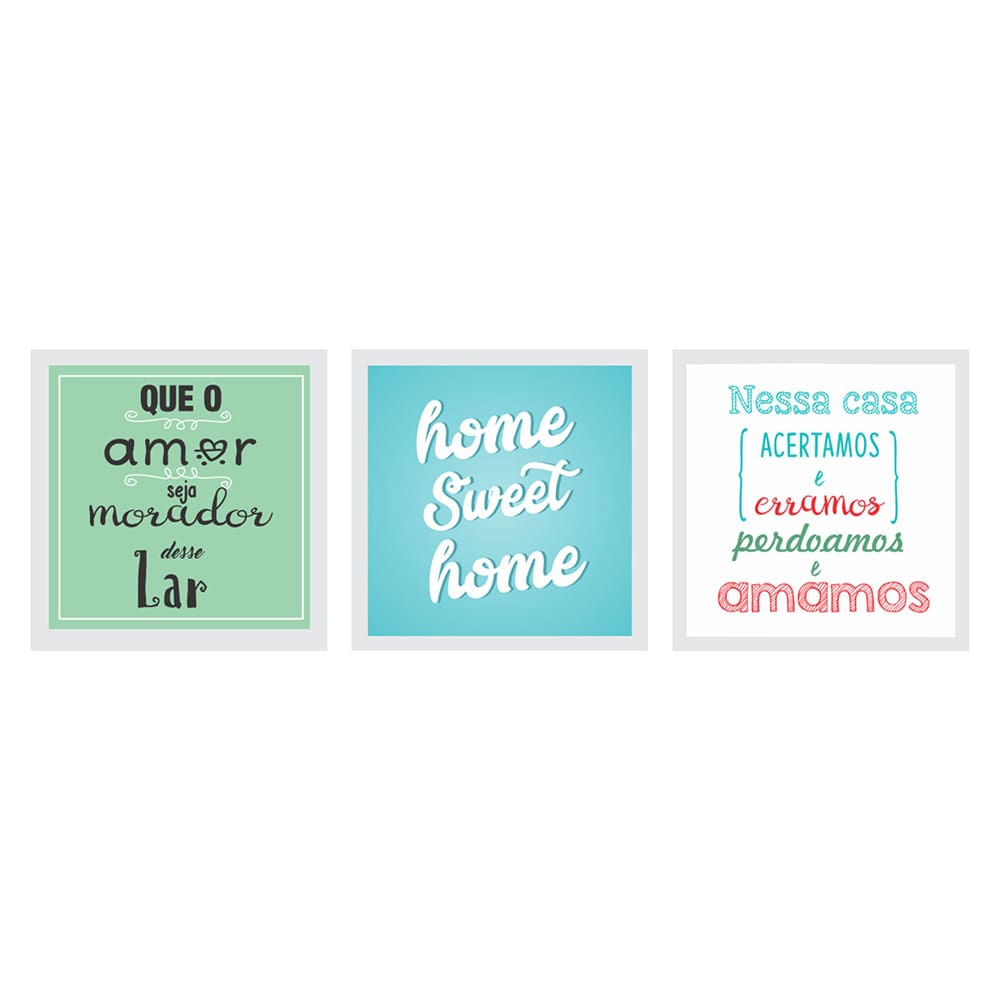 Conjunto de Quadros Kapos Amor Sweet Love 27x27cm sem Vidro - 3 Peças