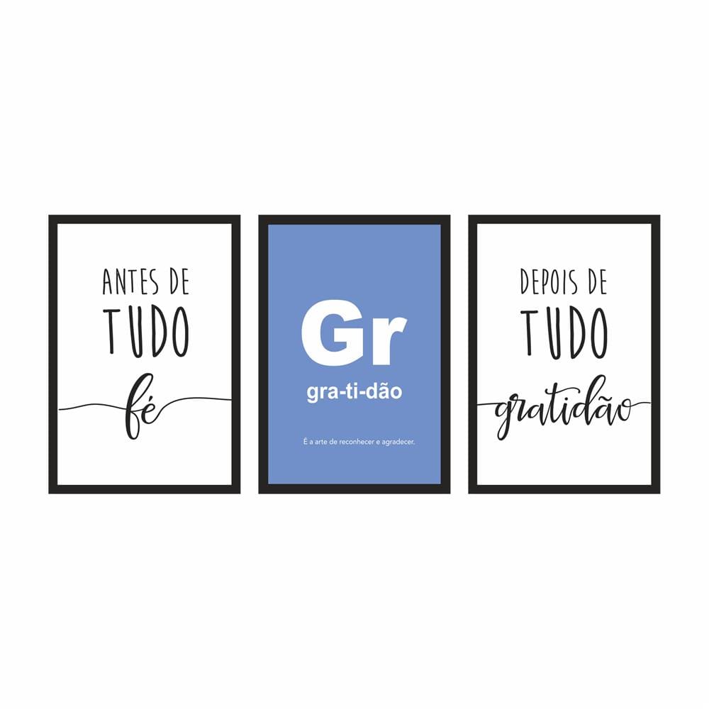 Conjunto de Quadros Kapos Gratidão 22x32cm sem Vidro - 3 Peças