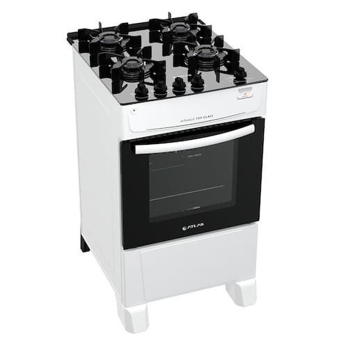 imagem-Fogão Atlas 4 Bocas Mônaco Top Glass com Mesa de Vidro e Acendimento Automático Bivolt - Branco