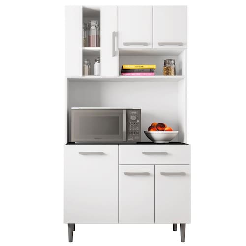 imagem-Cozinha Compacta Poliman Móveis Carol com 6 Portas e 1 Gaveta - 91cm de largura - Branco