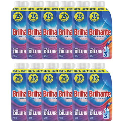 Sabão Líquido Brilhante Concentrado Para Diluir Limpeza Total 500ml - 12 Unidades Menor preço em Sabão Líquido Brilhante Concentrado Para Diluir Limpeza Total 500ml - 12 Unidades
