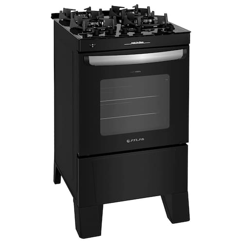 imagem-Fogão Atlas 4 Bocas Agile Up Glass com Mesa de Vidro e Trempes Aneladas Bivolt - Preto
