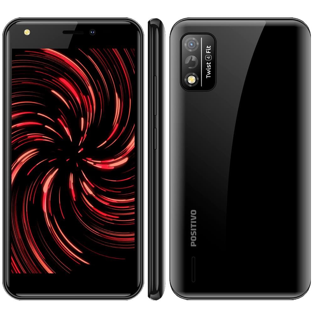Smartphone Positivo Twist 4 Fit S509N Black Piano com 32GB, Tela 5”, Android 10, Dual Chip, Câmera 8MP, 3G e Processador Quad-Core de 1.3 Ghz