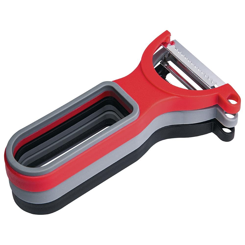 Descascador Multiuso 3 Peças Aço Inox Euro Home - Vermelho/Cinza/Preto