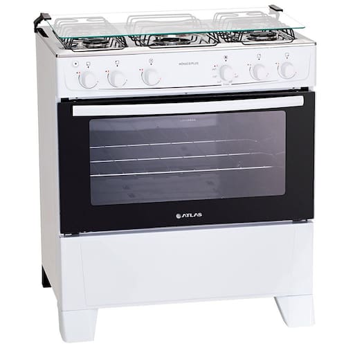 imagem-Fogão Atlas 5 Bocas Mônaco Plus com Mesa de Inox e Acendimento Automático Bivolt – Branco