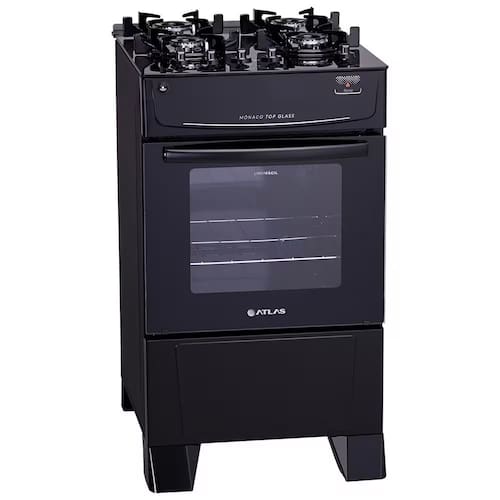 imagem-Fogão Atlas 4 Bocas Mônaco Top Glass com Mesa de Vidro e Acendimento Automático Bivolt – Preto