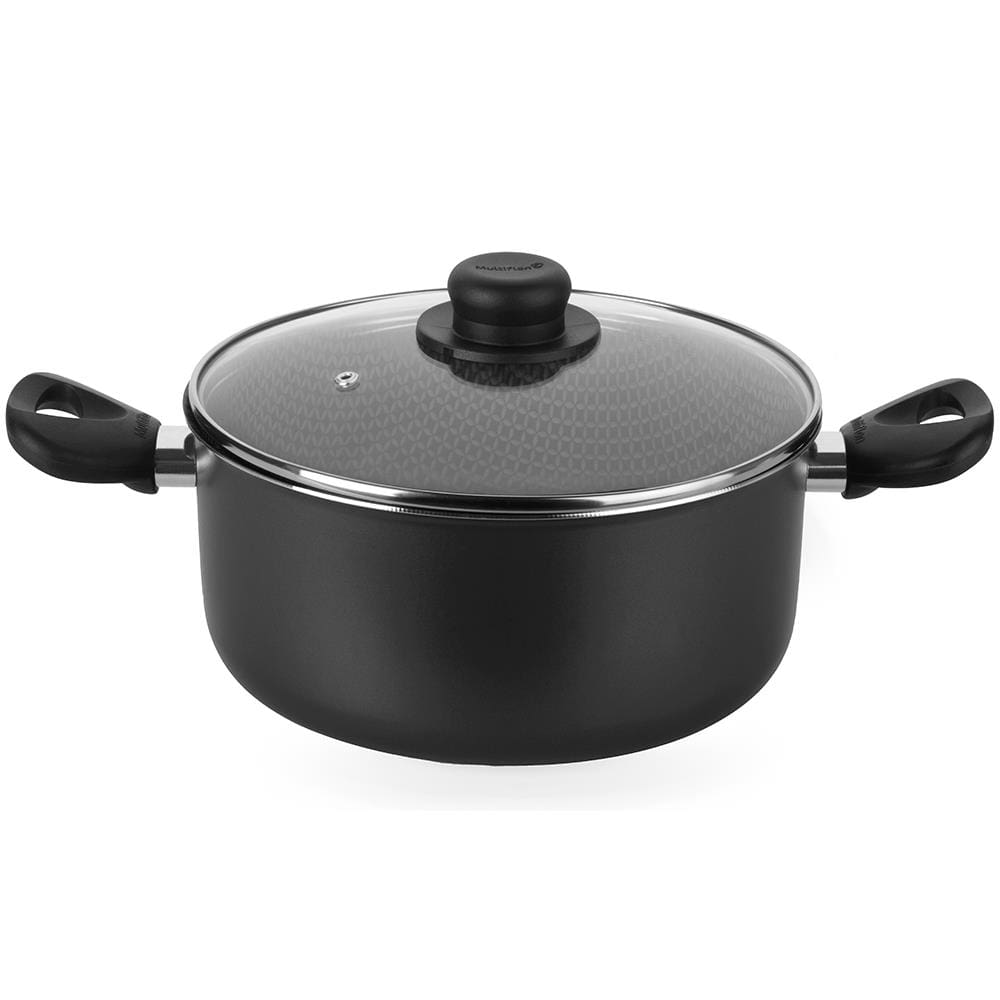 Caçarola Multiflon Gourmet em Alumínio com Revestimento Antiaderente 7 Camadas, Tampa de Vidro com Saída de Vapor e Alças em Baquelite Grafite - 20 cm