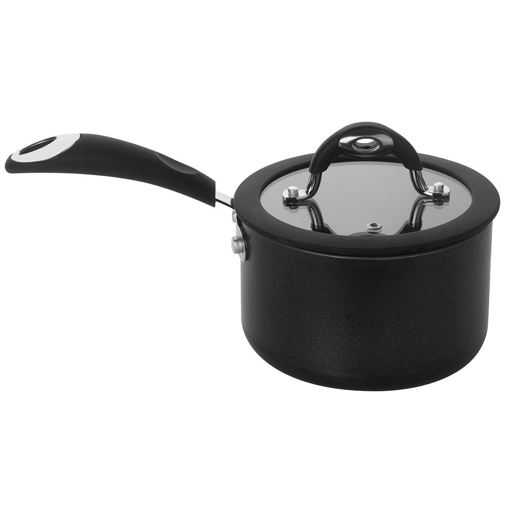 Panela Multiflon Dom em Alumínio com Revestimento Antiaderente, Tampa de Vidro Temperado e Cabo de Silicone 18 cm – Preta