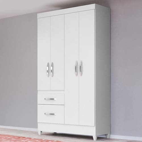 imagem-Guarda-Roupa Solteiro Moval Madri com 4 Portas e 2 Gavetas e 110 cm de Largura - Branco Flex