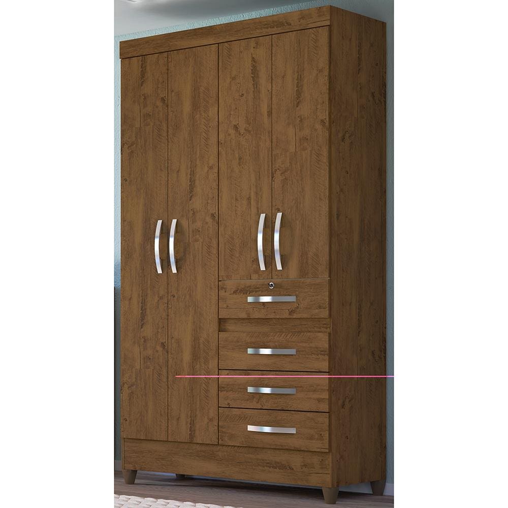 Guarda-Roupa Solteiro Moval Sobral com 4 Portas, 4 Gavetas e 110 cm de Largura