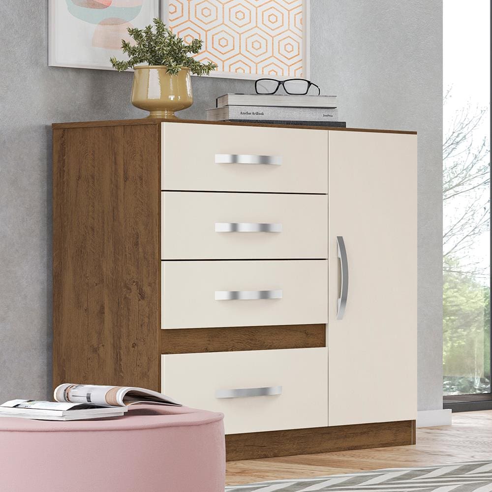 Cômoda Moval Vênus com 4 Gavetas e 1 Porta - Castanho | Extra