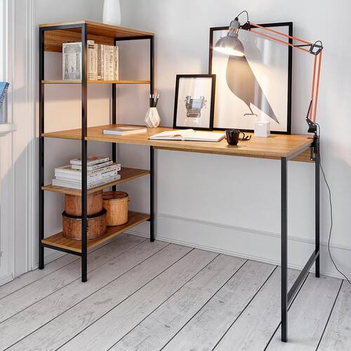 Mesa para Computador Brigatto Cubo com Estante - Freijó/Preta Menor preço em Mesa para Computador Brigatto Cubo com Estante - Freijó/Preta