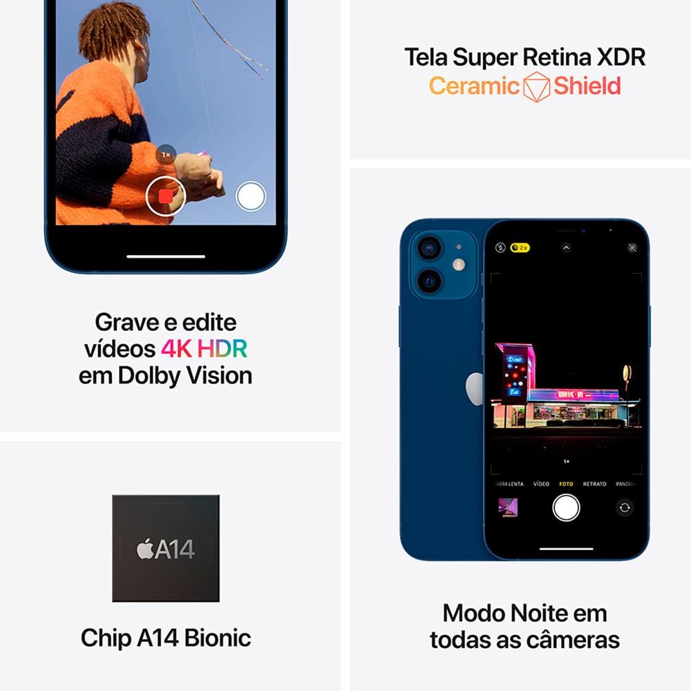 iPhone 12 Apple 64GB Azul Tela de 6,1”, | Extra