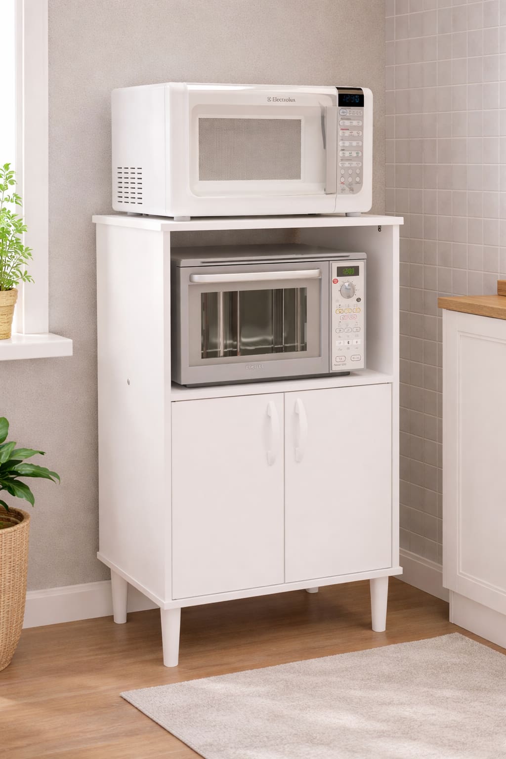 Armário para Micro-ondas Politorno Móveis 1 Nicho 2 Portas de Bater MDP - 58cm de Largura