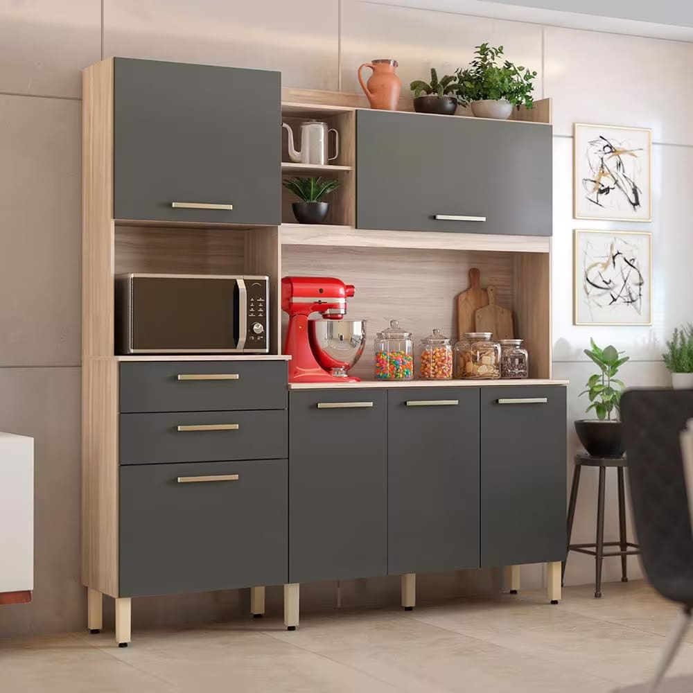 Cozinha Compacta Demóbile Savoy com 6 Portas, 2 Gavetas e 2 Prateleiras - 178cm de largura