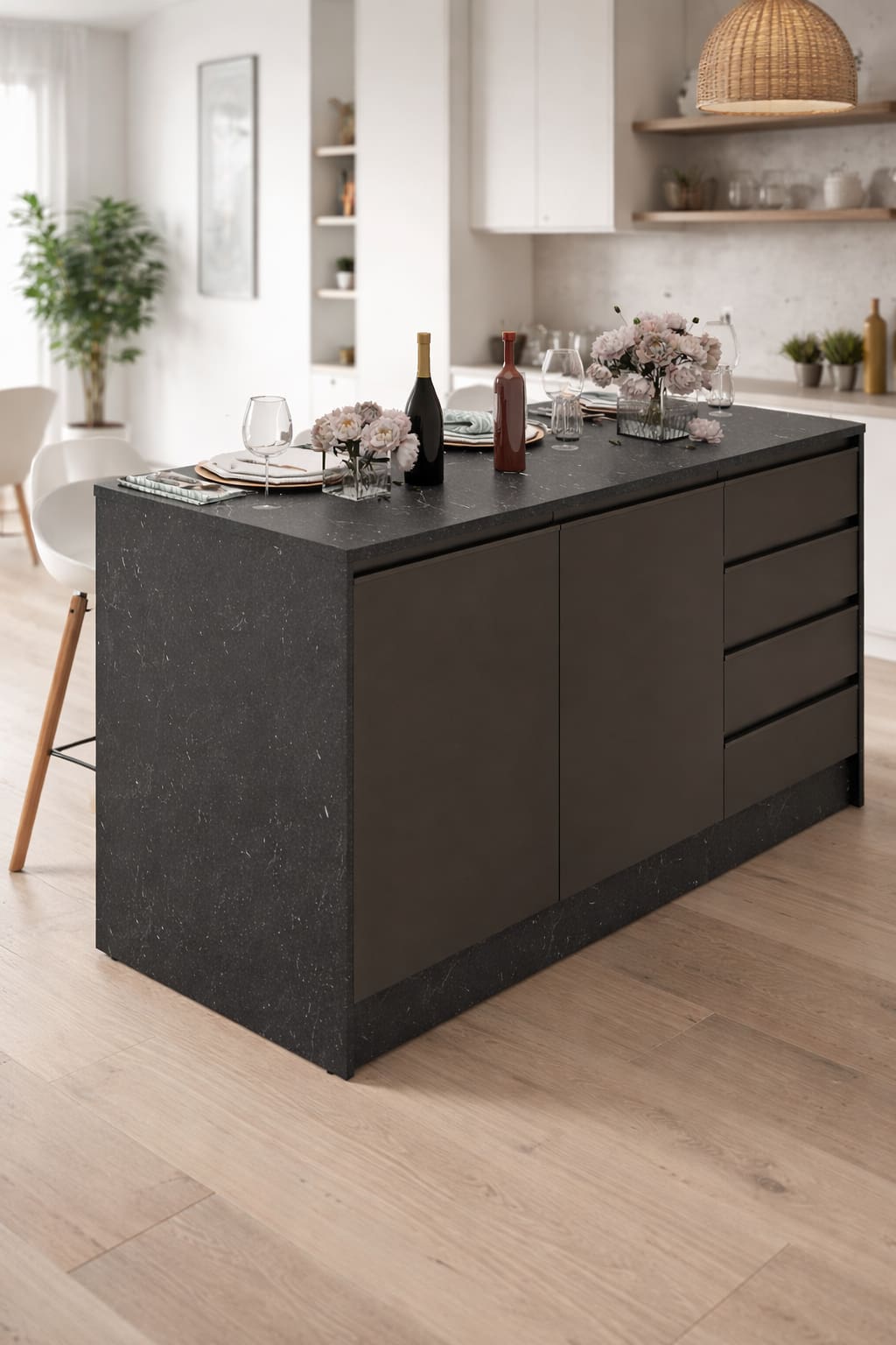 Bancada Bartira Gourmet 2 Portas de Bater 4 Gavetas Externas 1 Prateleira Interna com Tampo MDP - 180,6cm de Largura