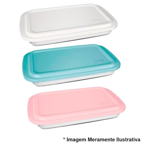 Travessa Refratária Retangular Marinex em Vidro com Tampa Plástica 1,6 L - Cores Sortidas Menor preço em Travessa Refratária Retangular Marinex em Vidro com Tampa Plástica 1,6 L - Cores Sortidas