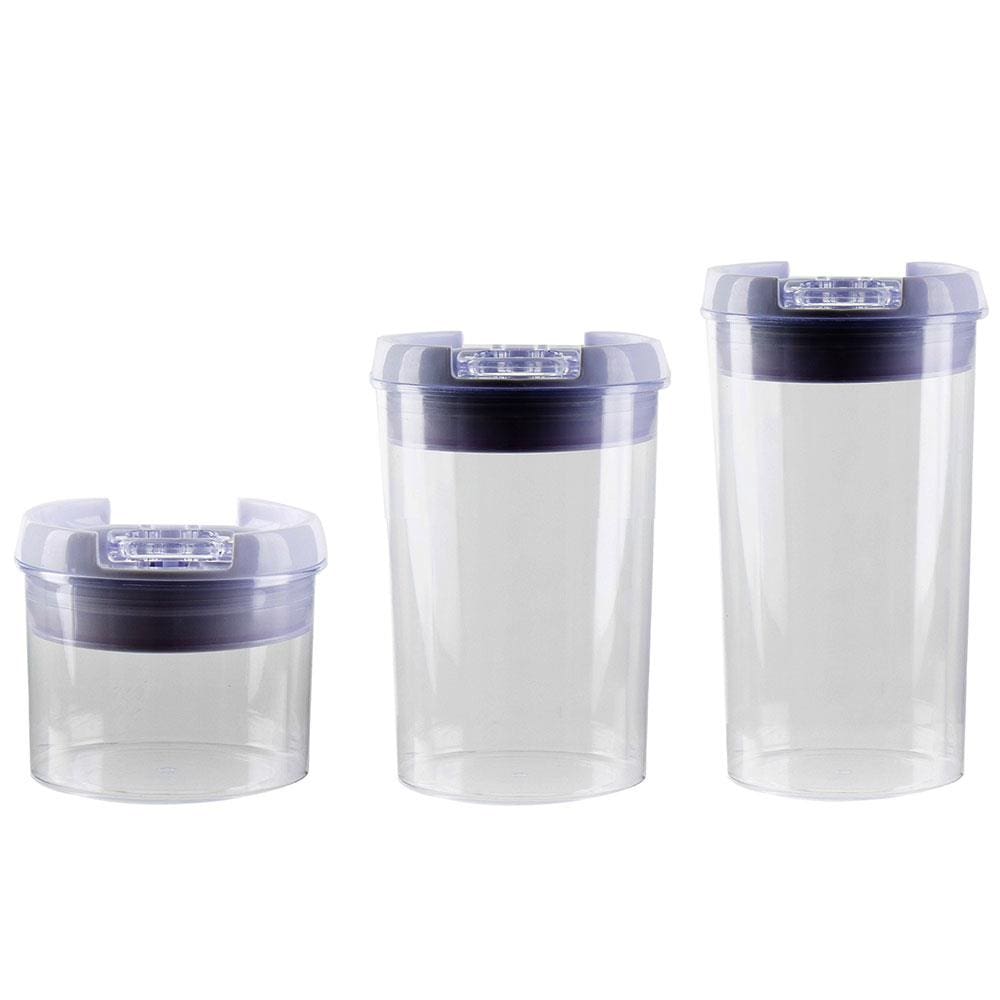 Conjunto de Potes Redondos Herméticos 3 Peças Fratelli em Acrílico/Plástico – Transparente/Branco