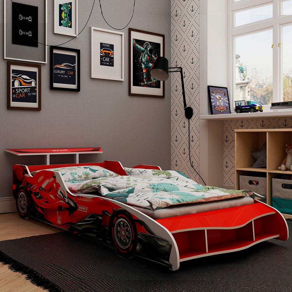 Cama Infantil Carro Drift Azul/Branco c/Colchão