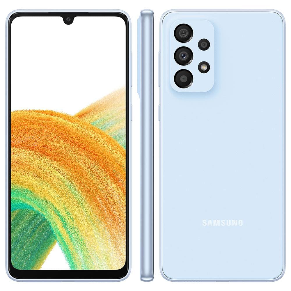 Smartphone Samsung Galaxy A33 5G Azul 128GB, 6GB RAM, Tela de 6.4", Câmera Quádrupla, Bateria de 5000mAh, Dual Chip e Processador Octa-Core de 2.4GHz