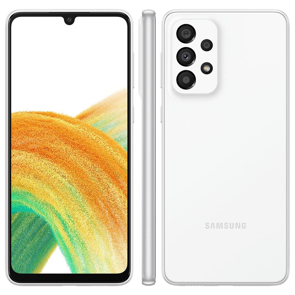 Smartphone Samsung Galaxy A33 5G Branco 128GB, 6GB RAM, Tela de 6.4", Câmera Quádrupla, Bateria de 5000mAh, Dual Chip e Processador Octa-Core de 2.4GH