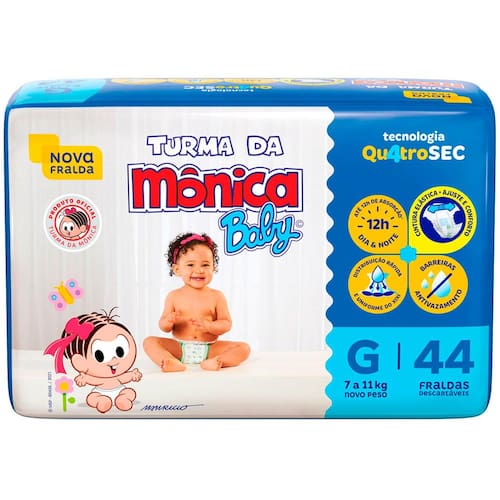 Fralda Turma da Mônica Baby Mega G - 44 Unidades Menor preço em Fralda Turma da Mônica Baby Mega G - 44 Unidades